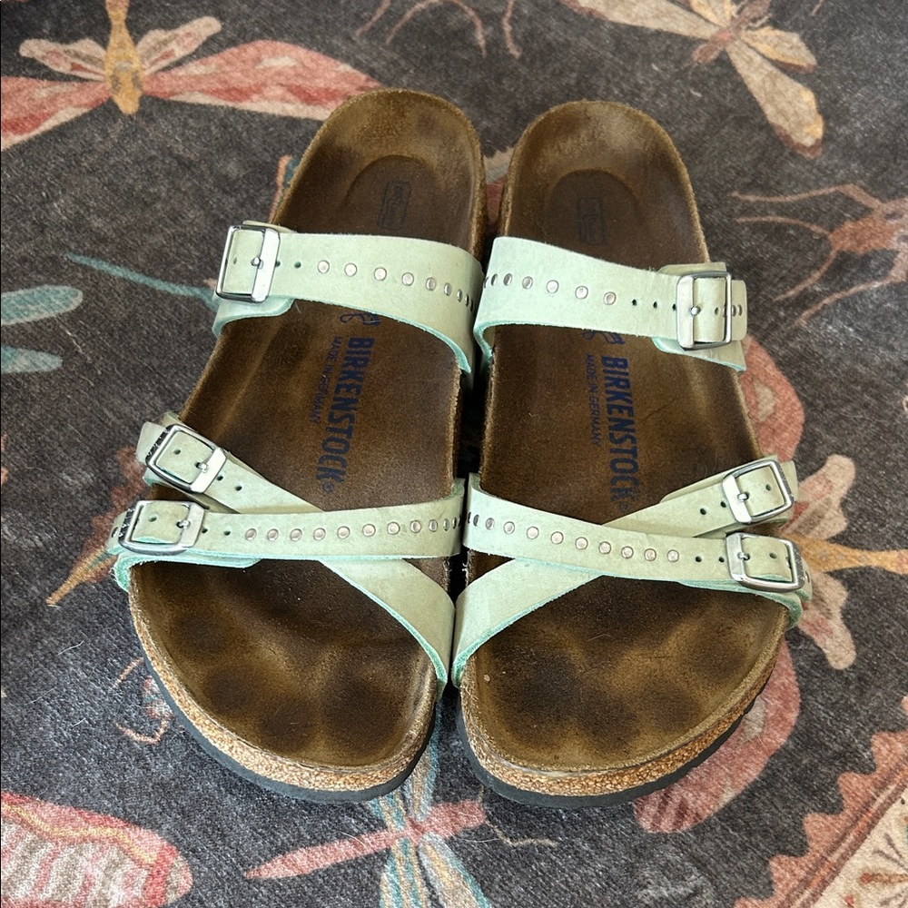 Birkenstock Mint Green Studded Double-strap Slide Sandals